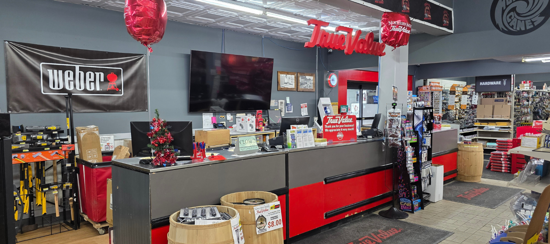 A hardware store counter with a 