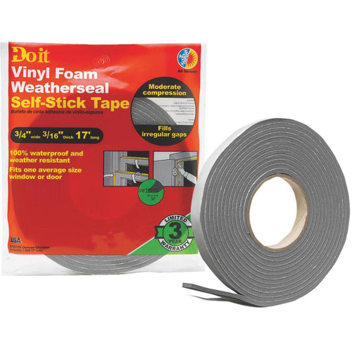 Do it Best 3/4 W x 3/16 T x 17' L Charcoal Foam Weatherstrip Tape