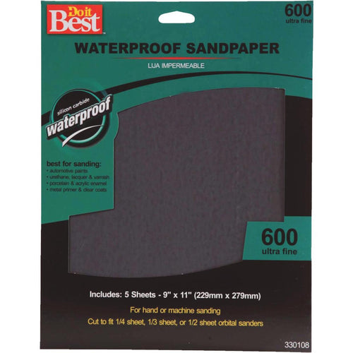 Do it Best Waterproof 9 In. x 11 In. 600 Grit Ultra Fine Sandpaper (5-Pack)