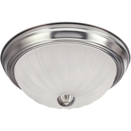 Home Impressions 13 In. Brushed Nickel Incandescent Flush Mount Ceiling Light Fixture with Frosted Melon Glass