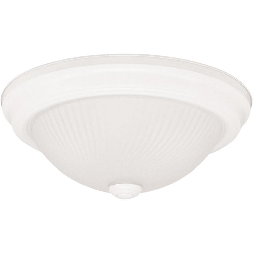Home Impressions 13 In. White Incandescent Flush Mount Ceiling Light Fixture with Frosted Swirl Glass