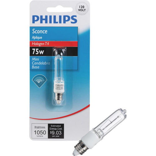 Philips 75W 120V Clear Mini-Can Base T4 Halogen Special Purpose Light Bulb