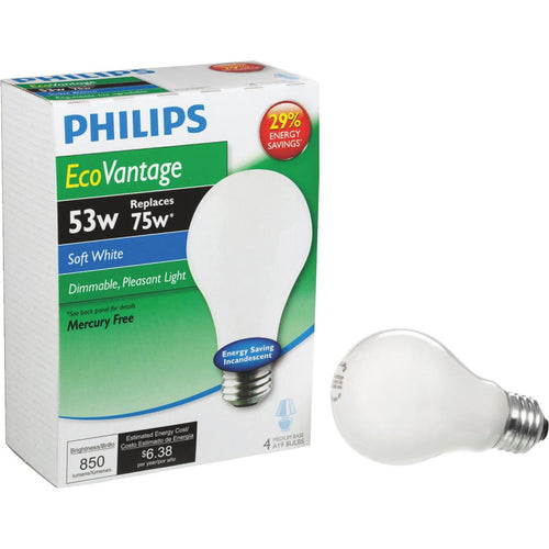 Philips EcoVantage 75W Equivalent Soft White Medium Base A19 Halogen Light Bulb (4-Pack)