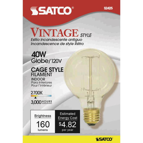 Satco 40W Clear Soft White Medium Base G25 Vintage Edison Cage Style Filament Incandescent Globe Light Bulb