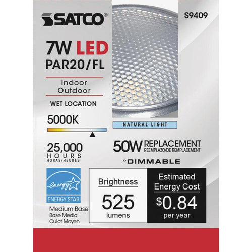 Satco 50W Equivalent Daylight PAR20 Medium Dimmable LED Floodlight Light Bulb
