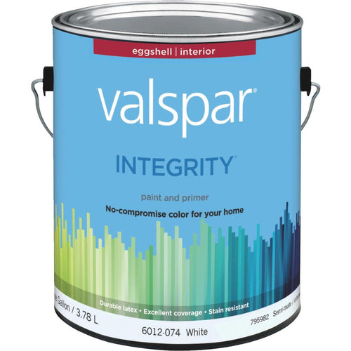Valspar Integrity Latex Paint And Primer Eggshell Interior Wall Paint, White, 1 Gal.