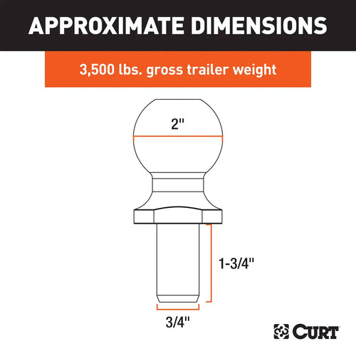 Curt 2 Trailer Ball (3/4 x 1-3/4 Shank, 3,500 lbs., Chrome, Packaged)