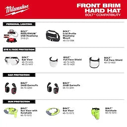 Milwaukee BOLT™ White Front Brim Hard Hat w/6pt Ratcheting Suspension (USA) - Type 1, Class E