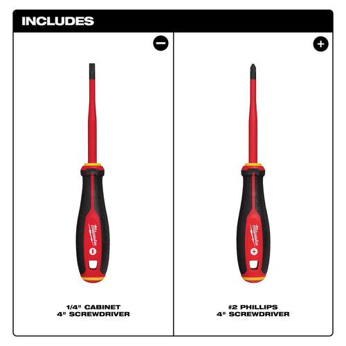 Milwaukee 2pc 1000V Insulated Slim Tip Screwdriver Set