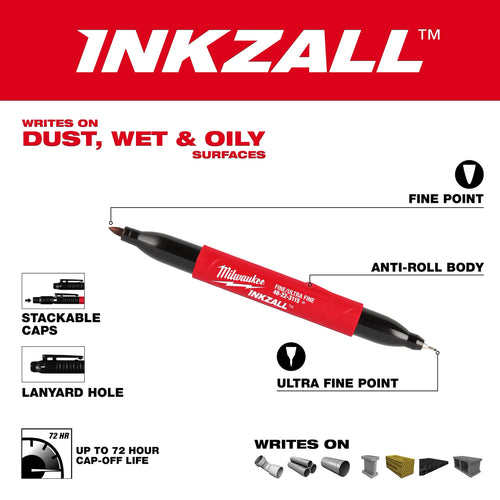 Milwaukee INKZALL™ Double Sided Black Jobsite Marker – Ultra Fine & Fine Point
